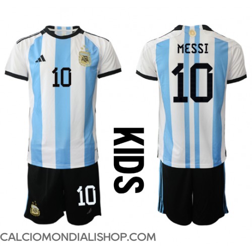 Maglie da calcio Argentina Lionel Messi #10 Prima Maglia Bambino Mondiali 2022 Manica Corta (+ Pantaloni corti)